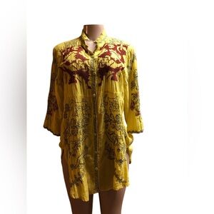 BIYA Yellow and Red Embroidered Tunic